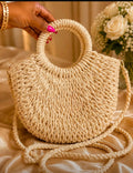Chic Woven Straw Circle Bag - Boho Summer Beach Tote